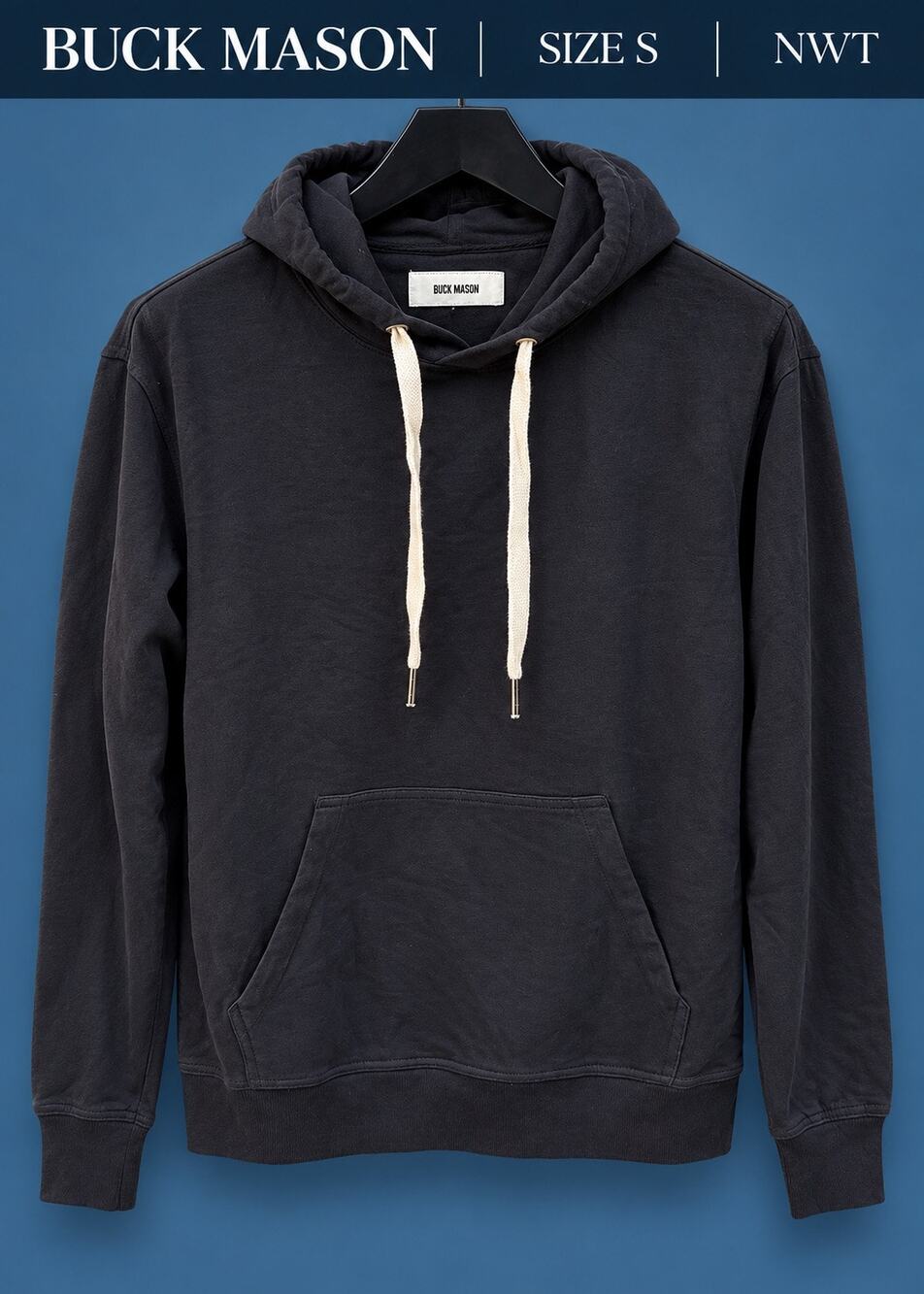 Buck Mason Black Pullover Hoodie Men’s Small NWT